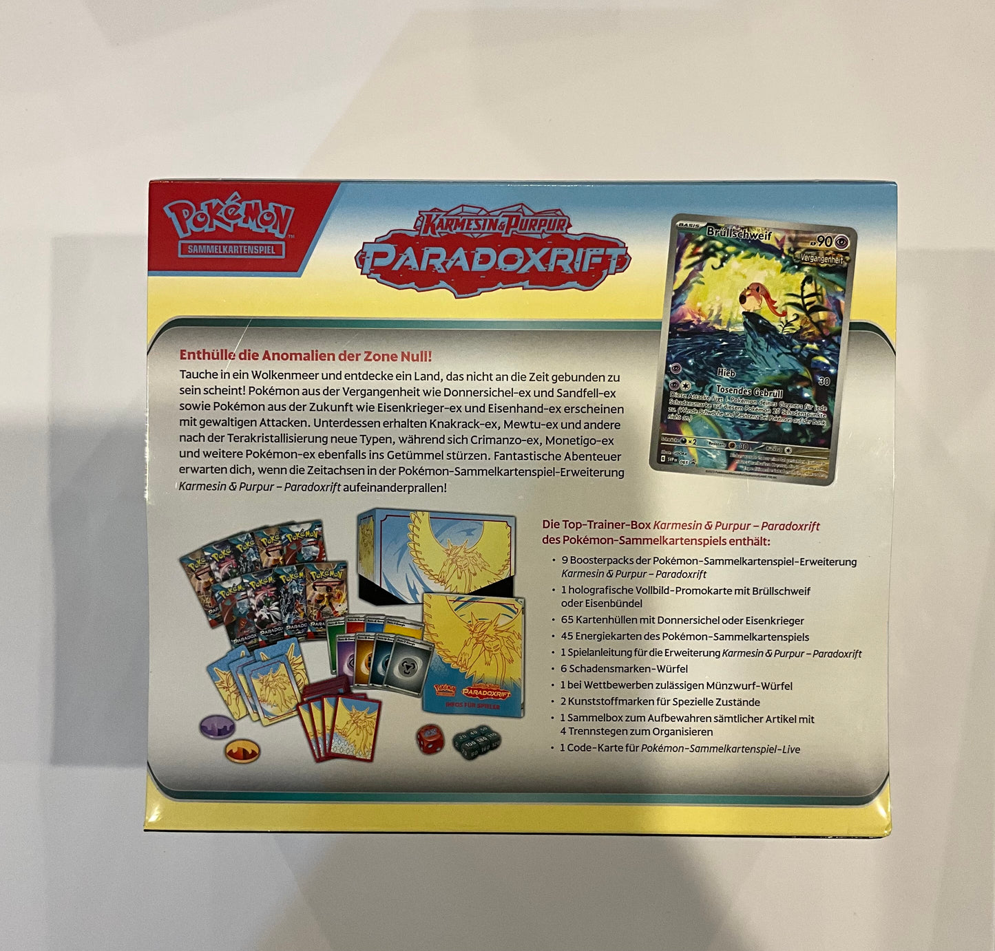 Pokémon Karmesin & Purpur Paradoxrift Top-Trainer-Box Deutsch – Donnersichel Promo & 9 Booster