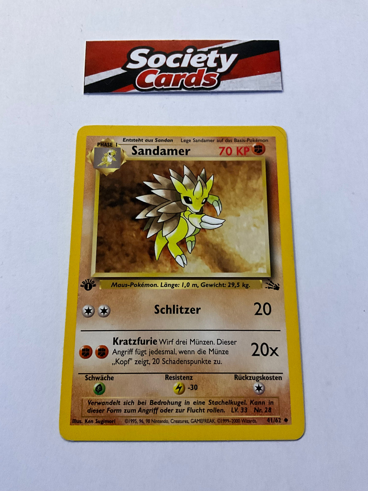 Pokémon Sandamer 41/62 1. Edition – Fossil (Deutsch) – Excellent