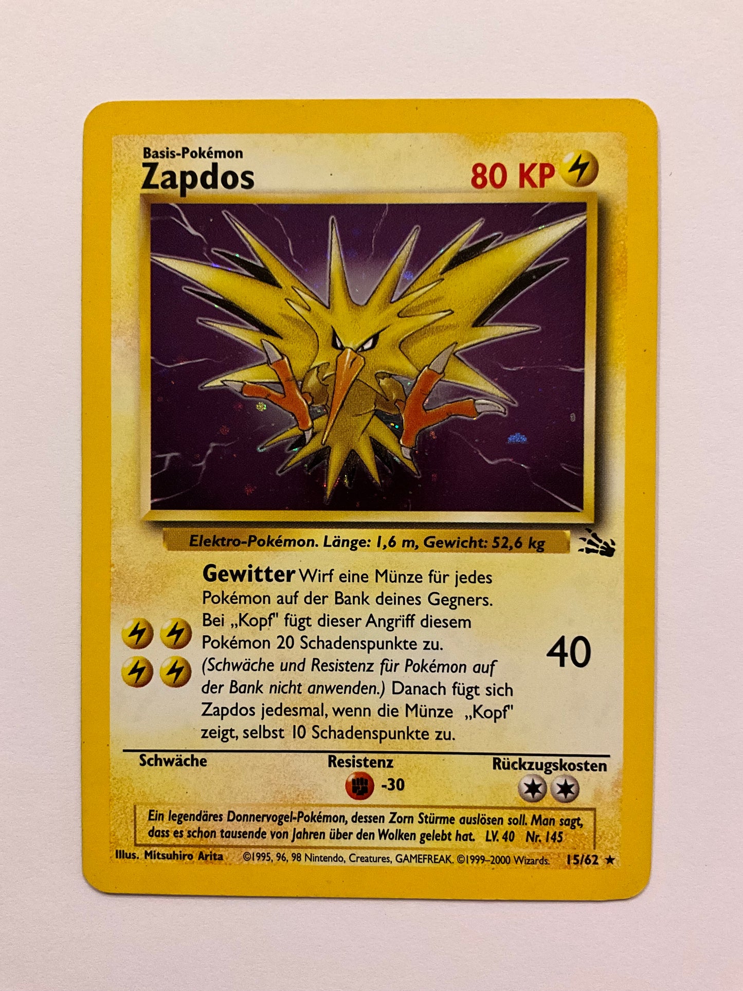 Zapdos Fossil Holo 15/62 NM DE