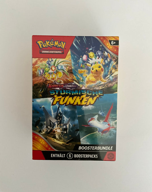 Pokémon Karmesin & Purpur Stürmische Funken Booster Bundle Deutsch 6 Booster OVP Sealed TCG Sammelbox