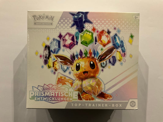 Pokémon Prismatische Entwicklungen Top Trainer Box ETB Deutsch OVP Sealed TCG Sammelbox