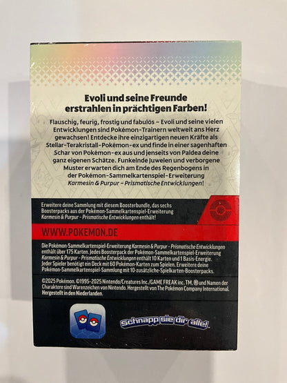 Pokémon Karmesin & Purpur Prismatische Entwicklungen Booster Bundle Deutsch 6 Booster OVP Sealed TCG Sammelbox
