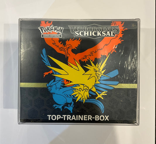 Pokémon Verborgenes Schicksal Top-Trainer-Box Deutsch – Lavados Zapdos Arktos GX Promo & 10 Booster