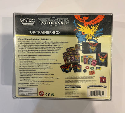 Pokémon Verborgenes Schicksal Top-Trainer-Box Deutsch – Lavados Zapdos Arktos GX Promo & 10 Booster