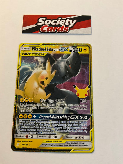 Pokémon Pikachu & Zekrom GX 33/181 TAG TEAM Holo – 30 Jahre (Deutsch)