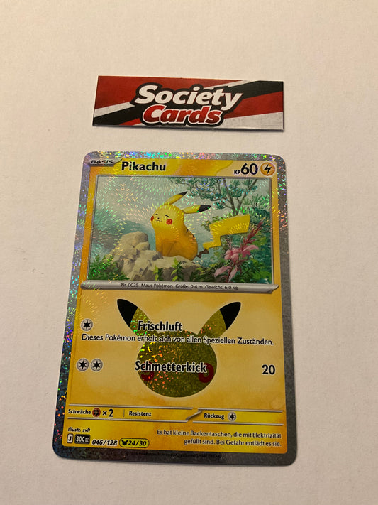 Pokémon Pikachu 046/128 Holo – Nr. 24/30 – 30 Jahre (Deutsch)