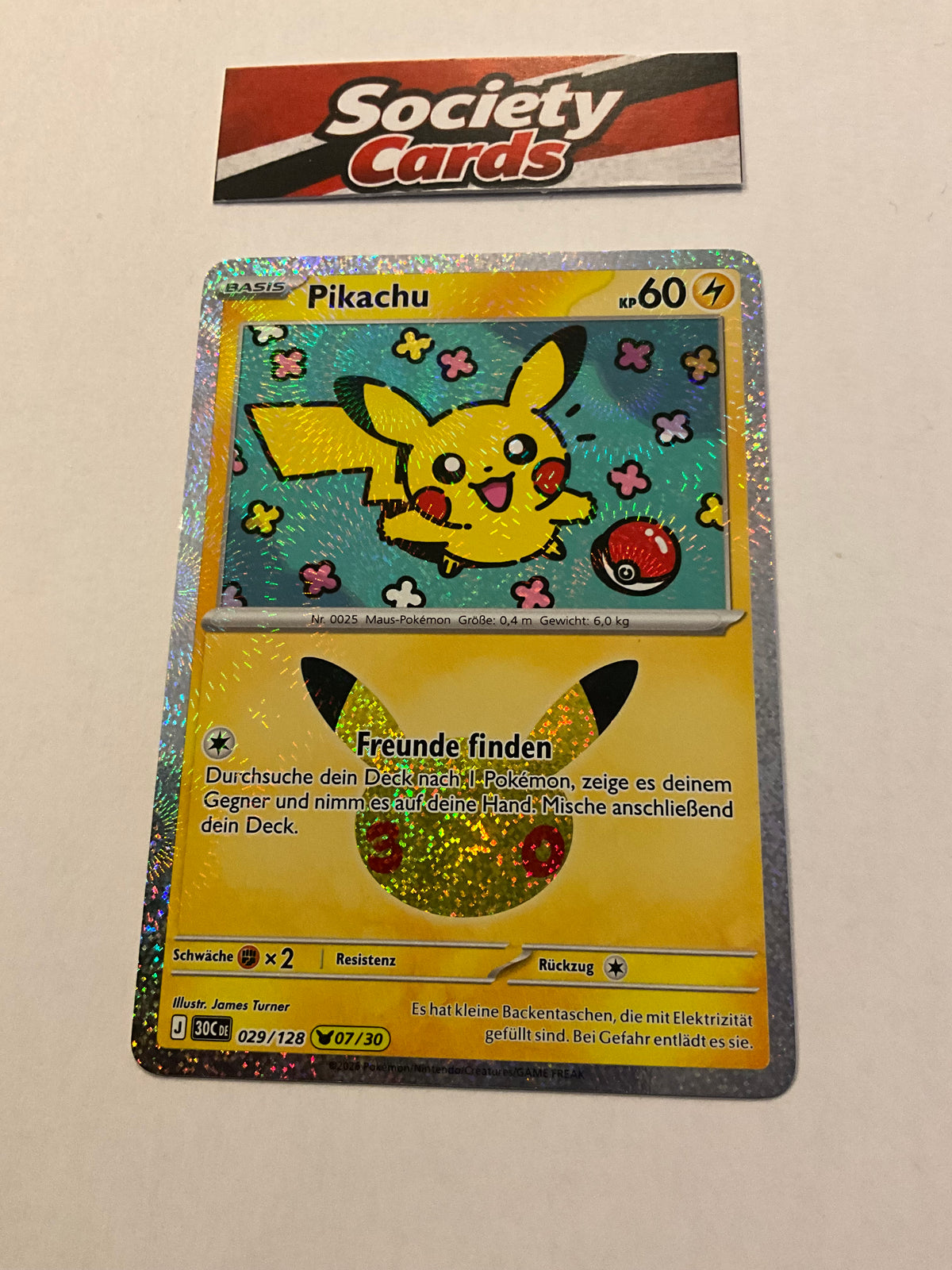 Pokémon Pikachu 029/128 Holo – Nr. 07/30 – 30 Jahre (Deutsch)