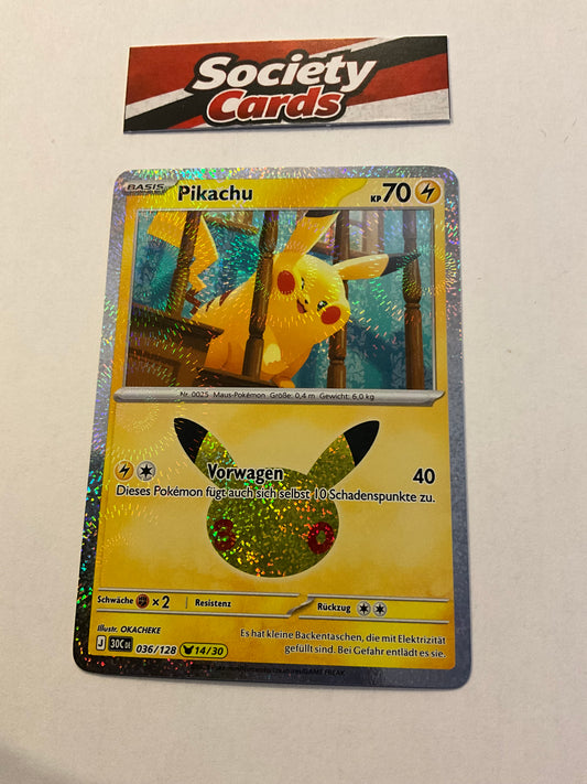Pokémon Pikachu 036/128 Holo – Nr. 14/30 – 30 Jahre (Deutsch)