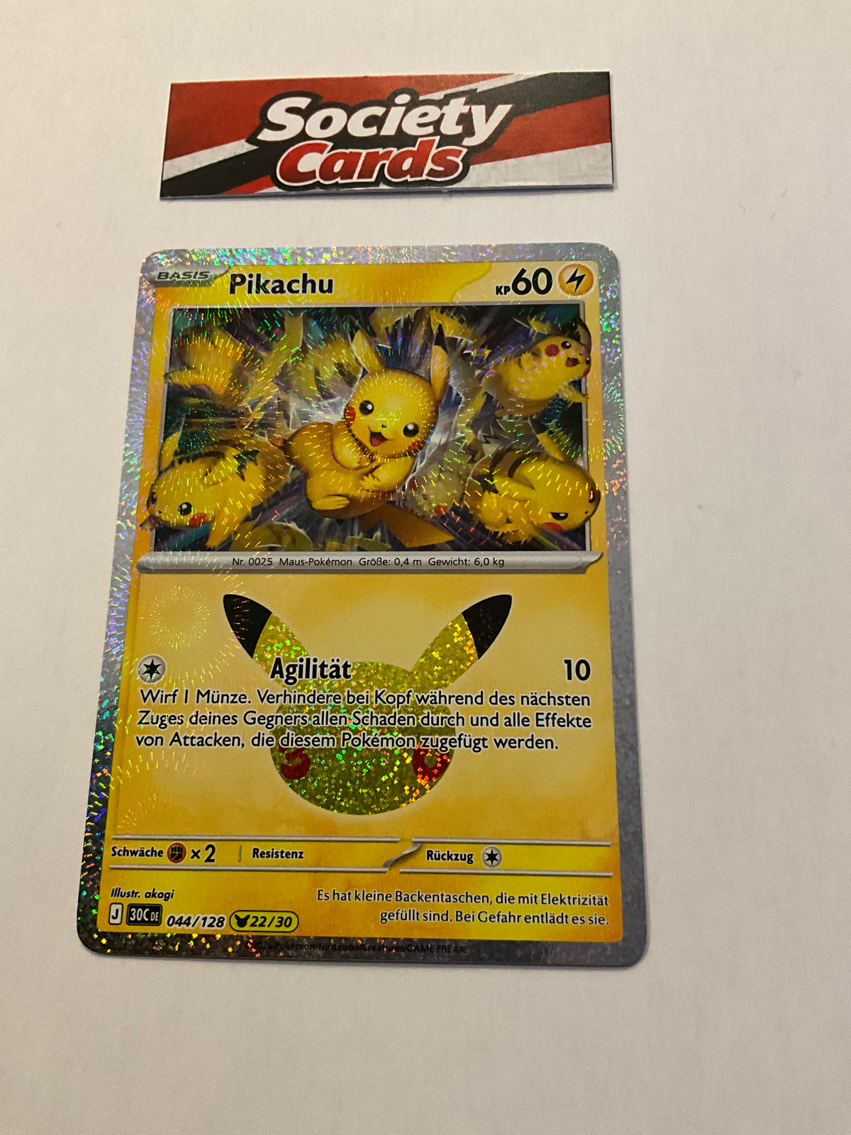 Pokémon Pikachu 044/128 Holo – Nr. 22/30 – 30 Jahre (Deutsch)