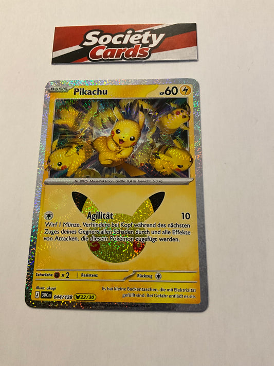 Pokémon Pikachu 044/128 Holo – Nr. 22/30 – 30 Jahre (Deutsch)