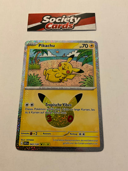 Pokémon Pikachu 043/128 Holo – Nr. 21/30 – 30 Jahre (Deutsch)