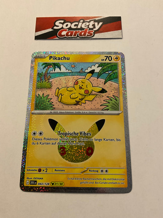 Pokémon Pikachu 043/128 Holo – Nr. 21/30 – 30 Jahre (Deutsch)