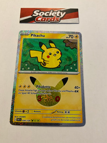 Pokémon Pikachu 034/128 Holo – Nr. 12/30 – 30 Jahre (Deutsch)