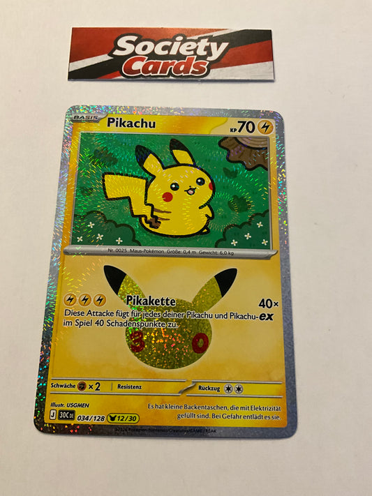 Pokémon Pikachu 034/128 Holo – Nr. 12/30 – 30 Jahre (Deutsch)