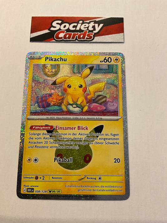 Pokémon Pikachu 028/128 Holo – Nr. 06/30 – 30 Jahre (Deutsch)