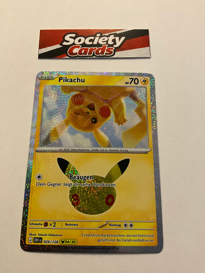 Pokémon Pikachu 026/128 Holo – Nr. 04/30 – 30 Jahre (Deutsch)