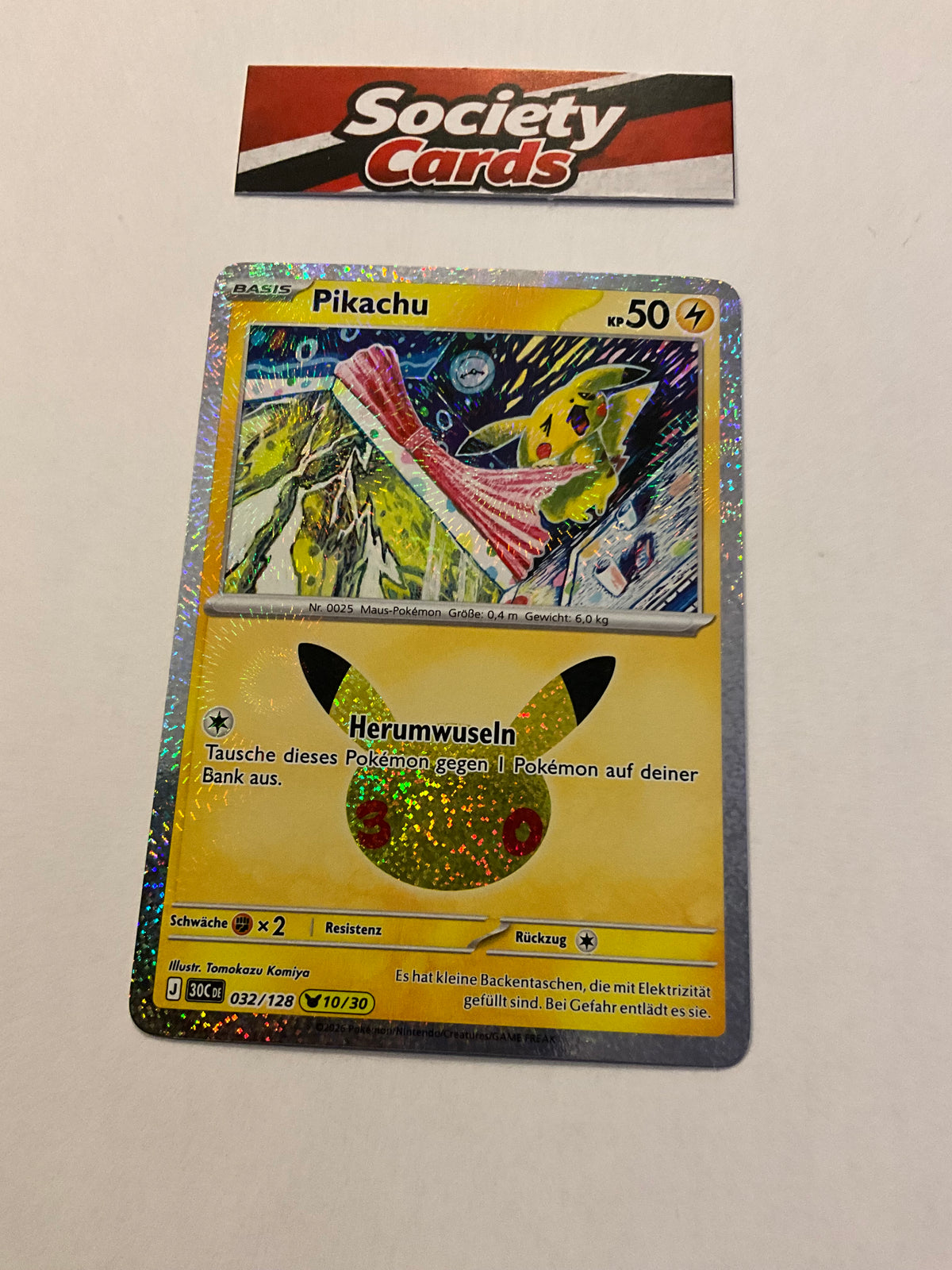 Pokémon Pikachu 032/128 Holo – Nr. 10/30 – 30 Jahre (Deutsch)