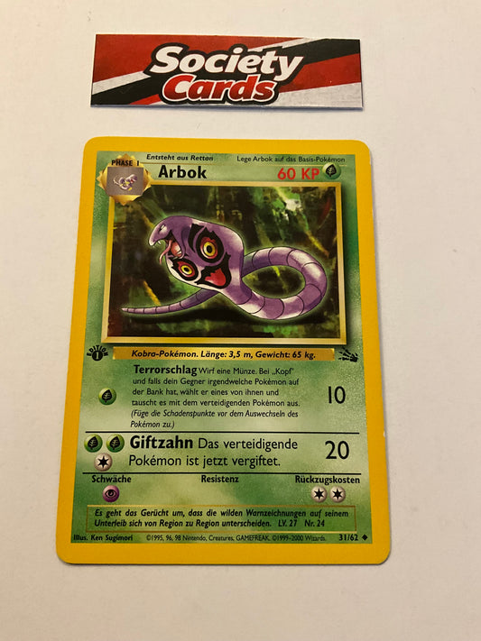 Pokémon Arbok 31/62 1. Edition – Fossil (Deutsch) – Excellent